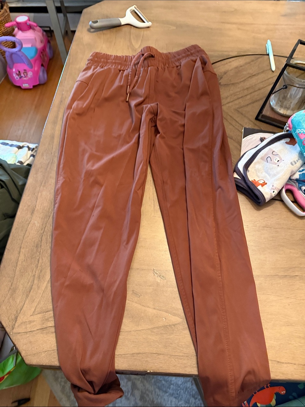 Women's Elastic-Waist Track Pants in Rust